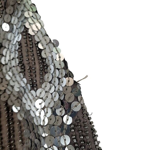 Scala Silk Sequin Beaded Cocktail Dress 2 Silver sheath Lined Sleeveless formal - Picture 9 of 16